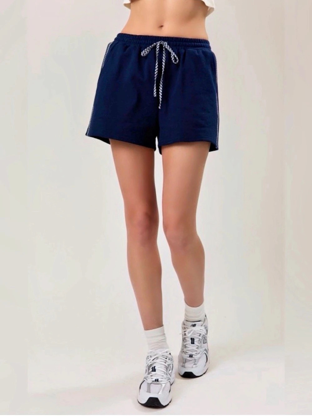 Navy gingham contrast shorts- S